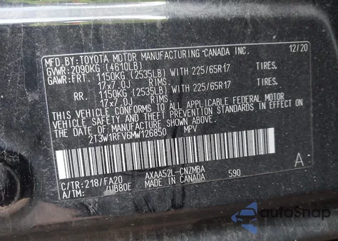 2021 Toyota Rav4 Xle from USA, damaged, VIN 2T3W1RFV6MW126850